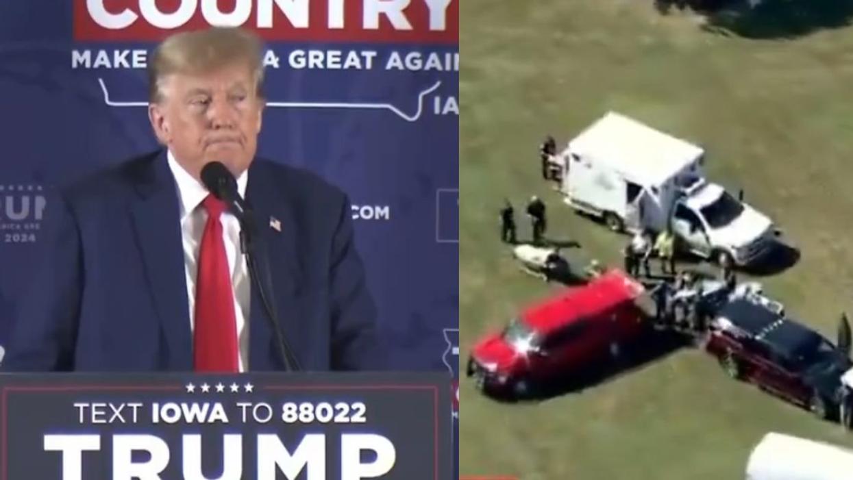 Donald Trump; Screenshot from Georgia's Apalachee High School shooting news report