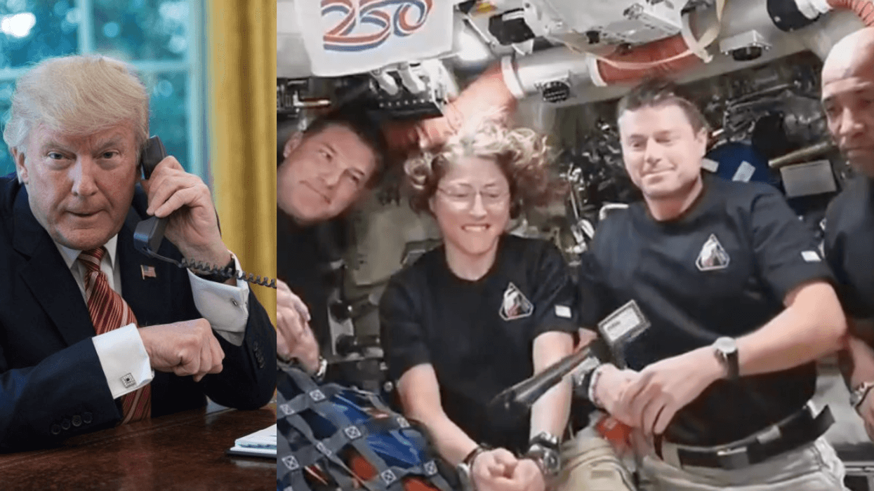 Donald Trump; Screenshot of Artemis II crew