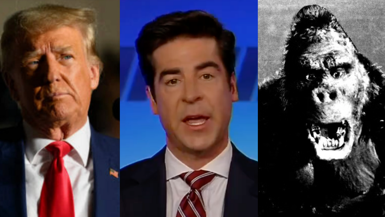 Donald Trump; Screenshot of Jesse Watters; King Kong from 1933 film