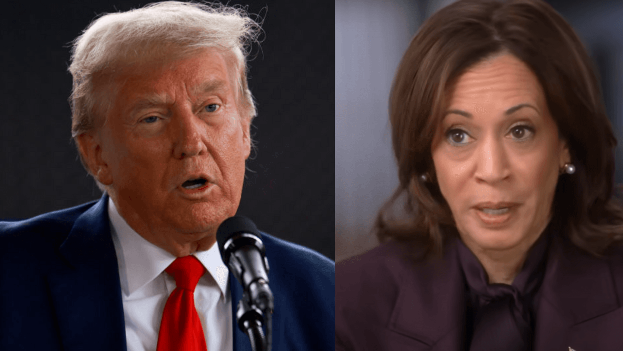 Donald Trump; Screenshot of Kamala Harris