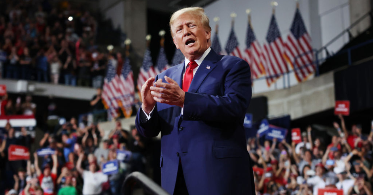 Donald Trump speaking at a campaign event