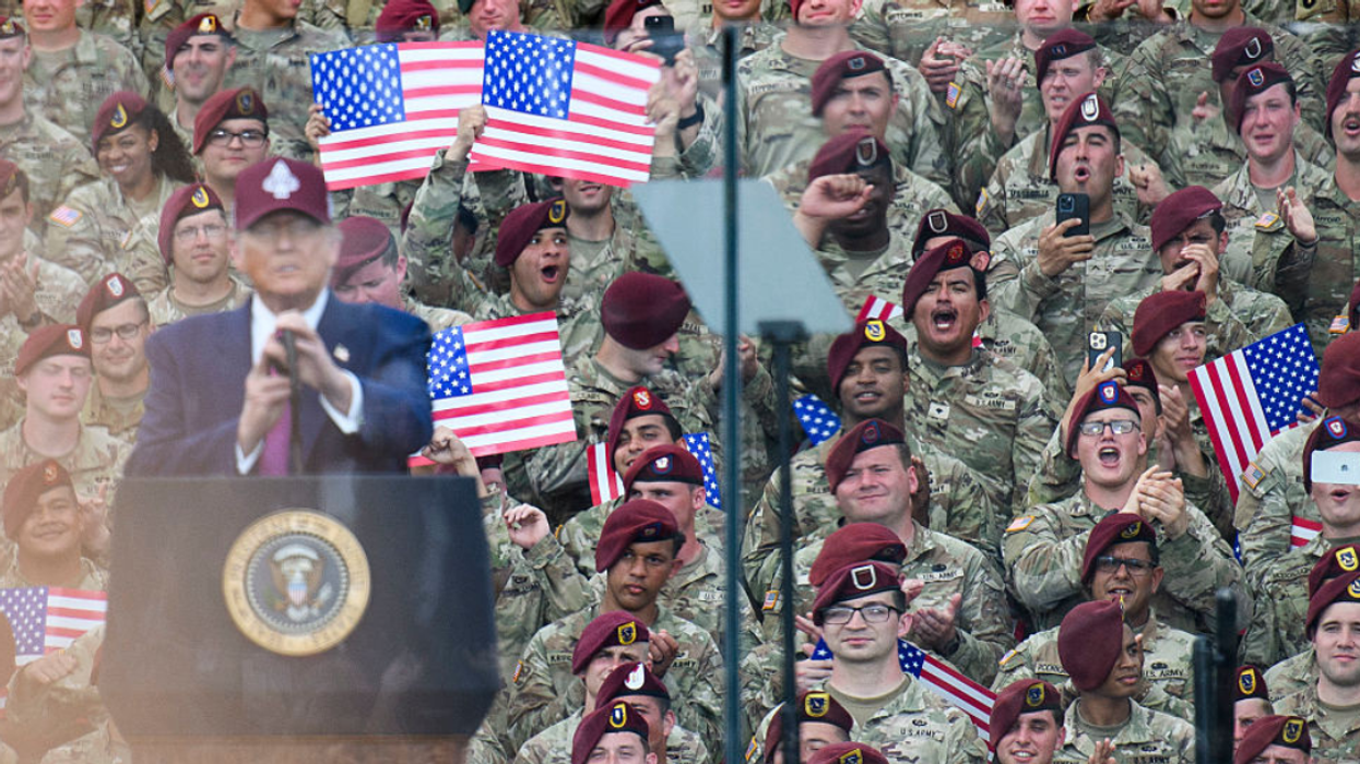 Donald Trump speaking to military members at Fort Bragg