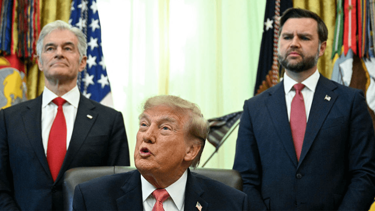 Donald Trump speaks in the Oval Office and JD Vance and Mehmet Oz look on