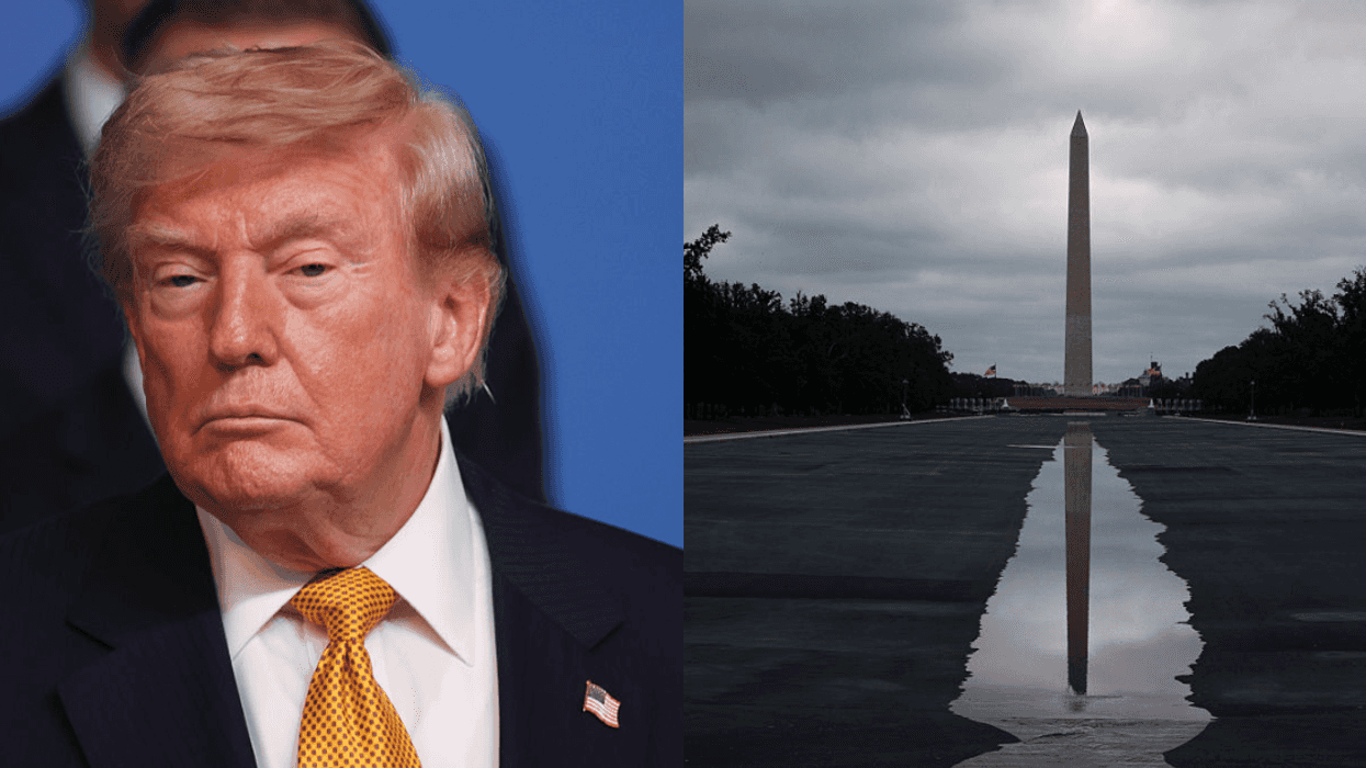 Donald Trump; the recently drained Lincoln Memorial Reflecting Pool