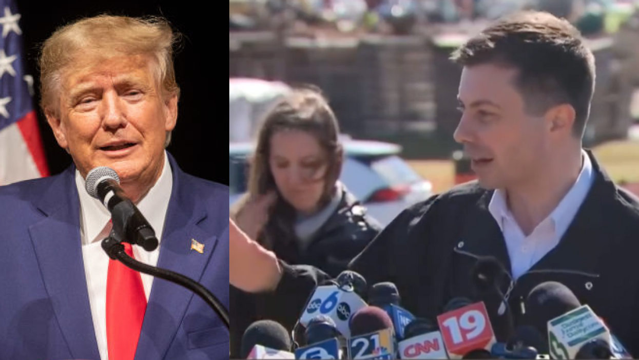 Donald Trump; Twitter screenshot of Pete Buttigieg during his press conference