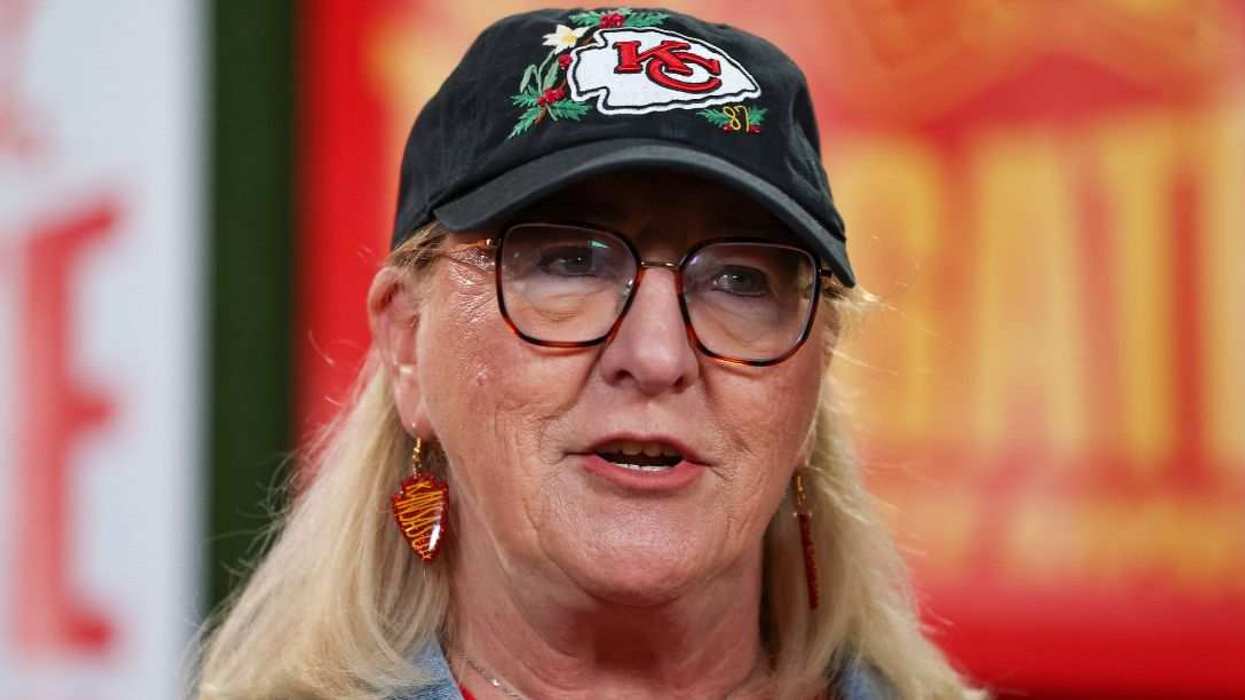 Donna Kelce wears a Kansas City Chiefs hat as her home renovation becomes an unlikely viral story online.