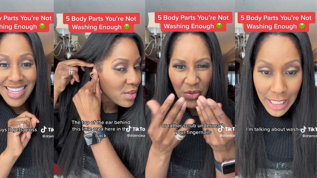 Dr. Jen Caudle discussing on TikTok the five body parts that aren't being washed enough