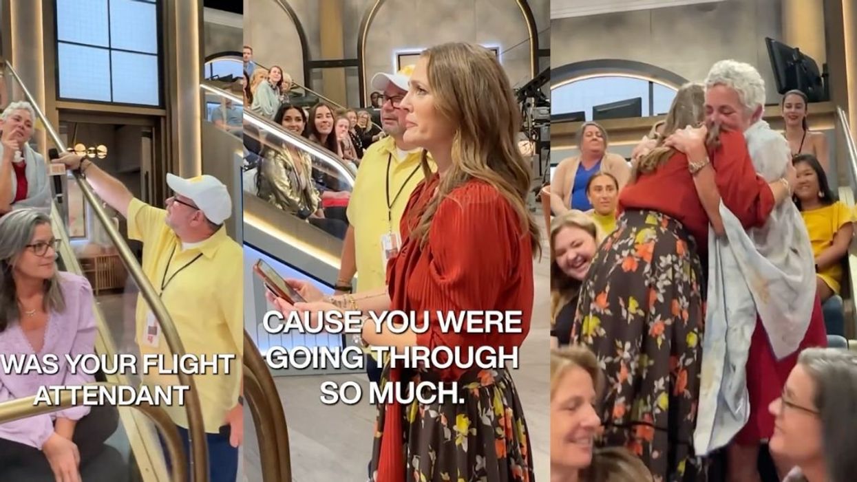 Drew Barrymore and flight attendant