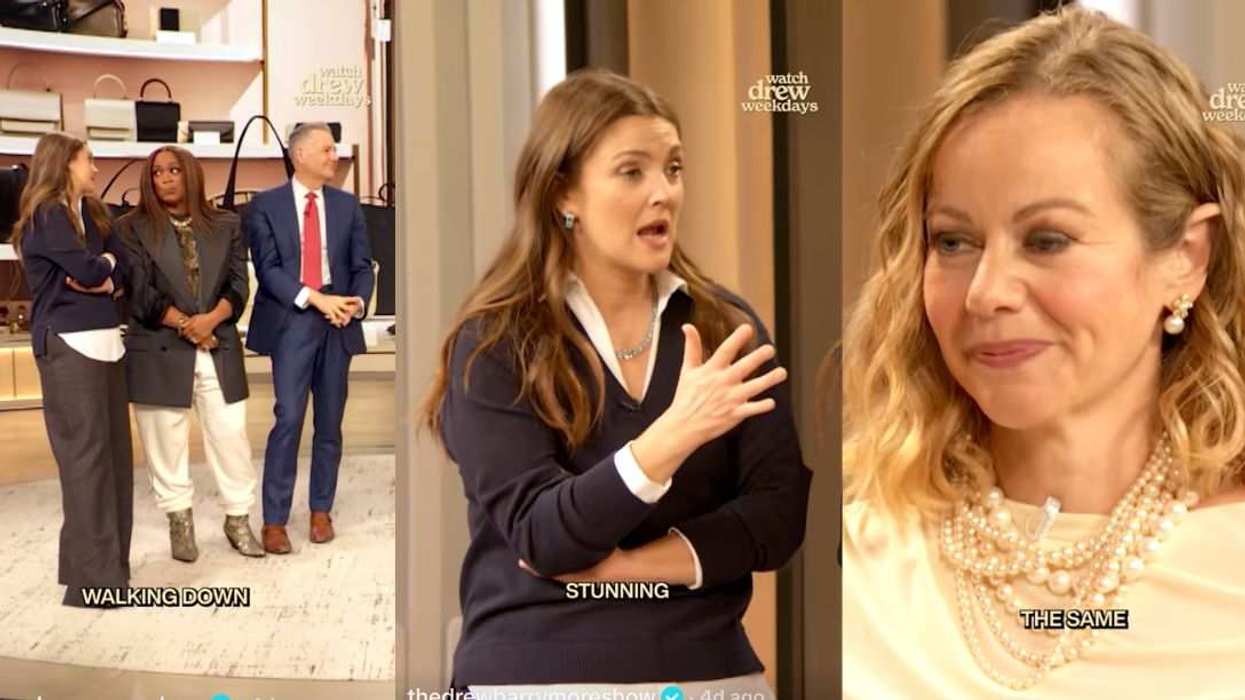 Drew Barrymore reacts during an emotional “Scared to Wear” segment