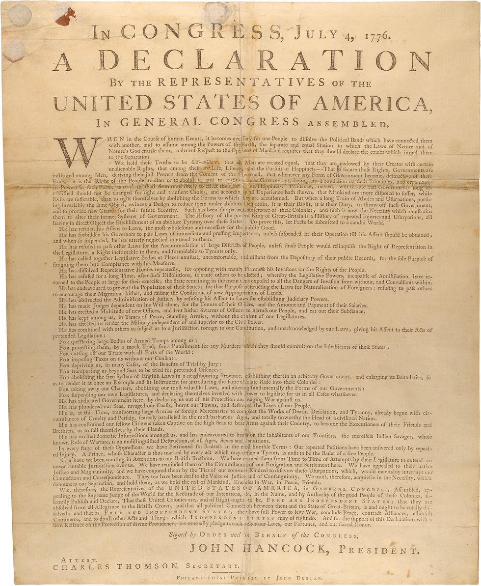 Dunlap print of Declaration of Independence from 1776