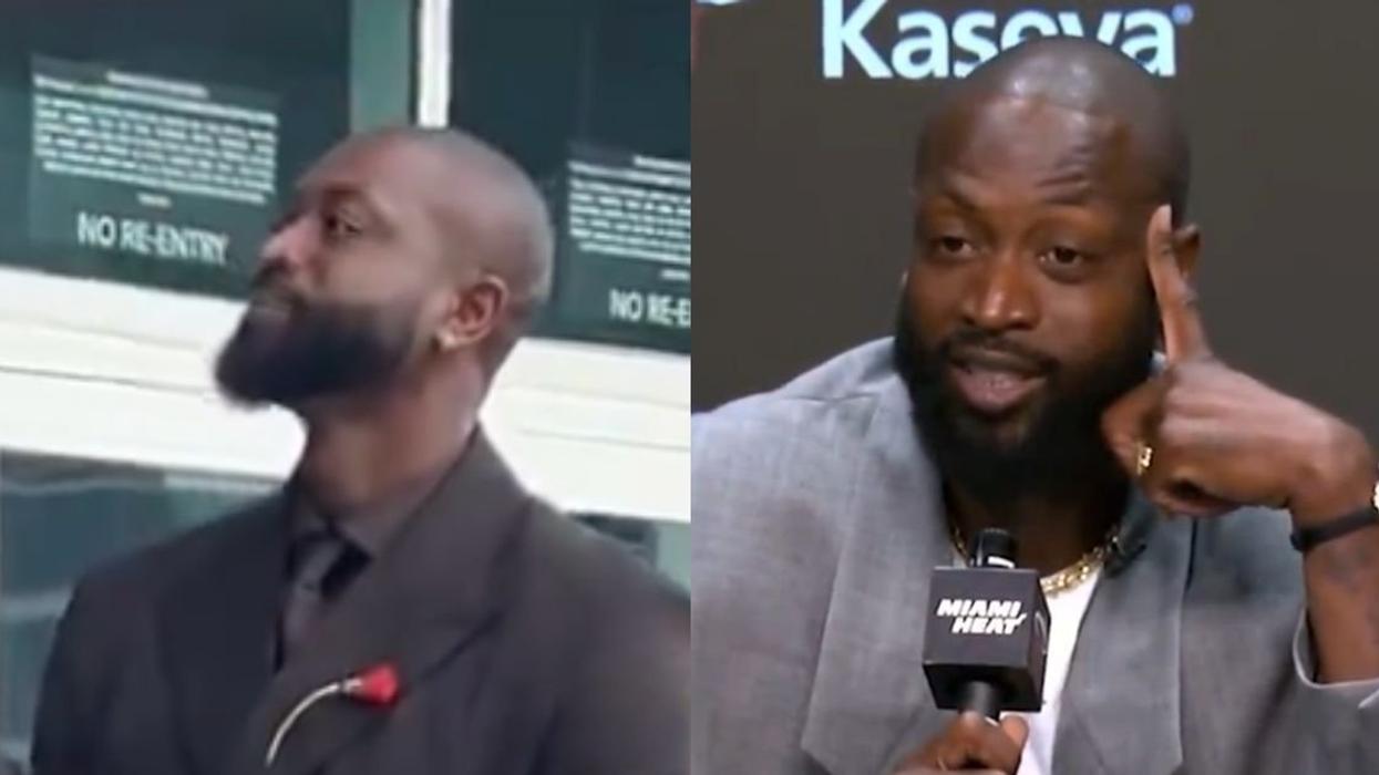 Dwayne Wade at statue unveiling; Dwayne Wade at press conference
