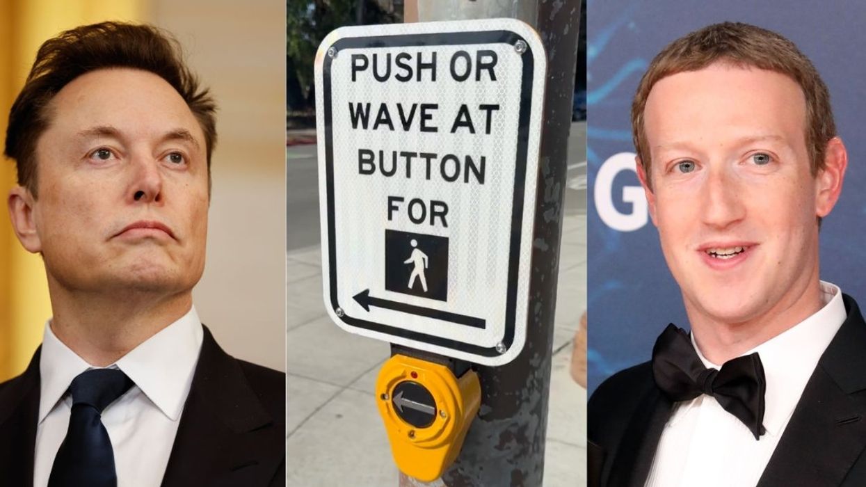 Elon Musk; hacked crosswalk; Mark Zuckerberg