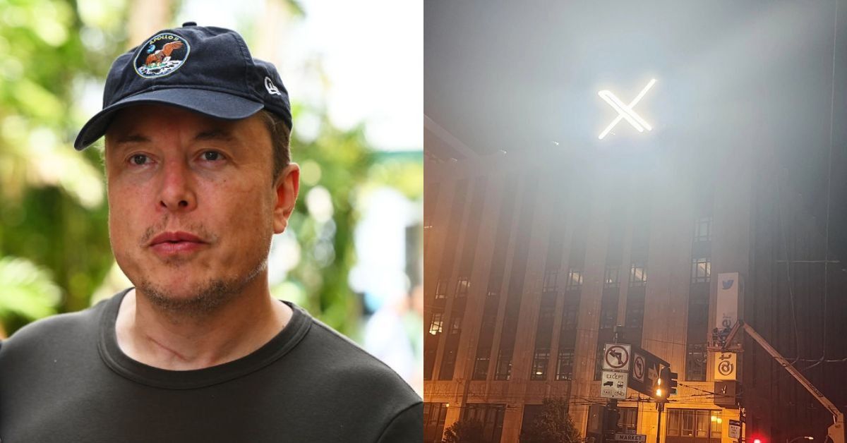 Elon Musk; Illuminated X sign on the former Twitter building in San Francisco