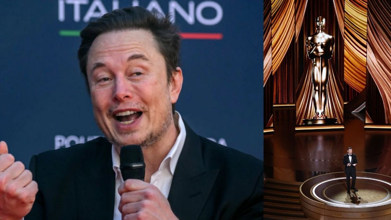 Elon Musk; Jimmy Kimmel on stage at the Oscars