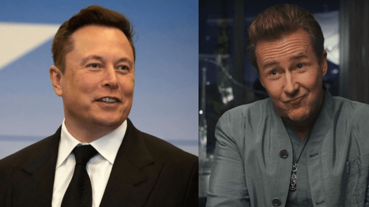 Elon Musk; Twitter screenshot of Edward Norton as Miles in "Glass Onion"