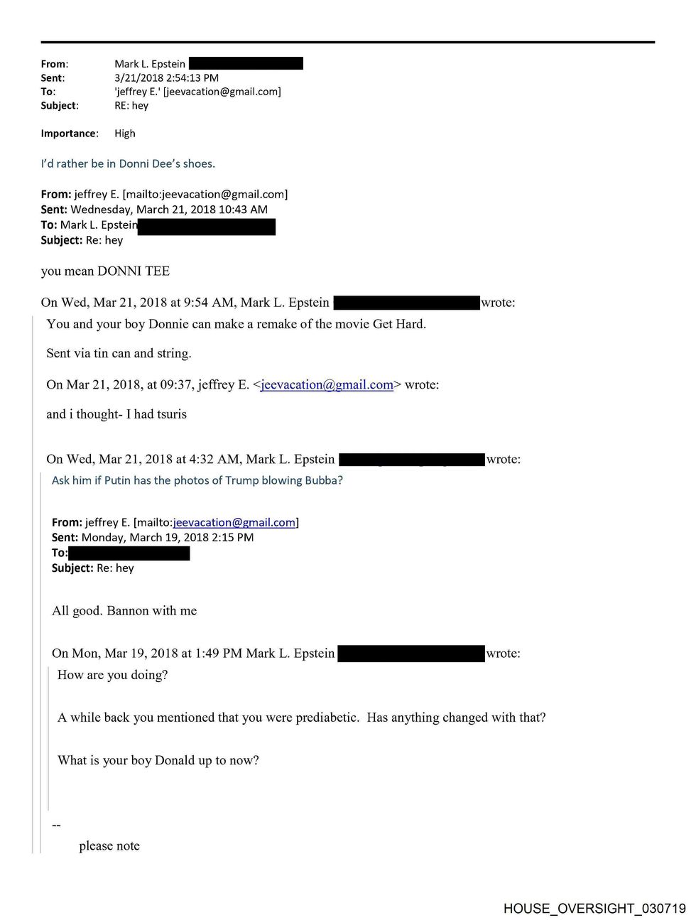 Email exchange between Mark and Jeffrey Epstein