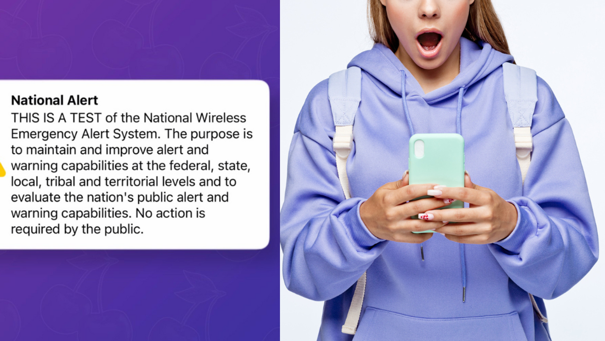 Emergency alert message; girl looking at phone
