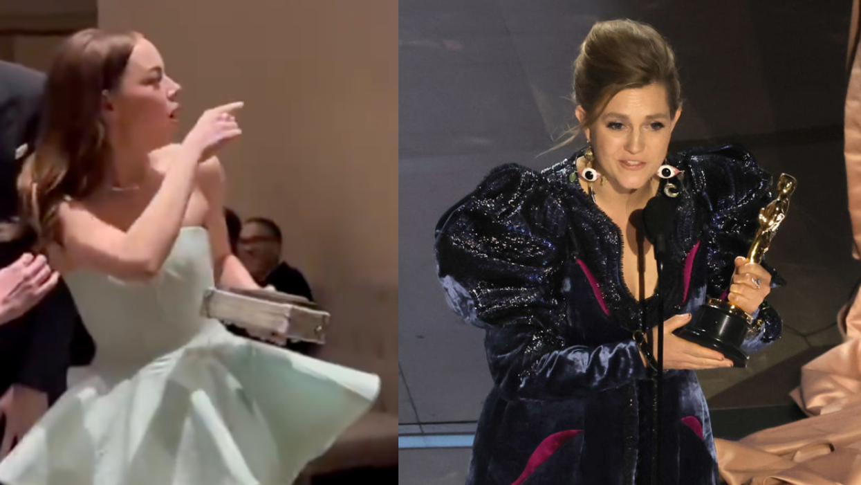 Emma Stone at the Oscars bar; Holly Waddington accepts the Best Costume Design for 'Poor Things'