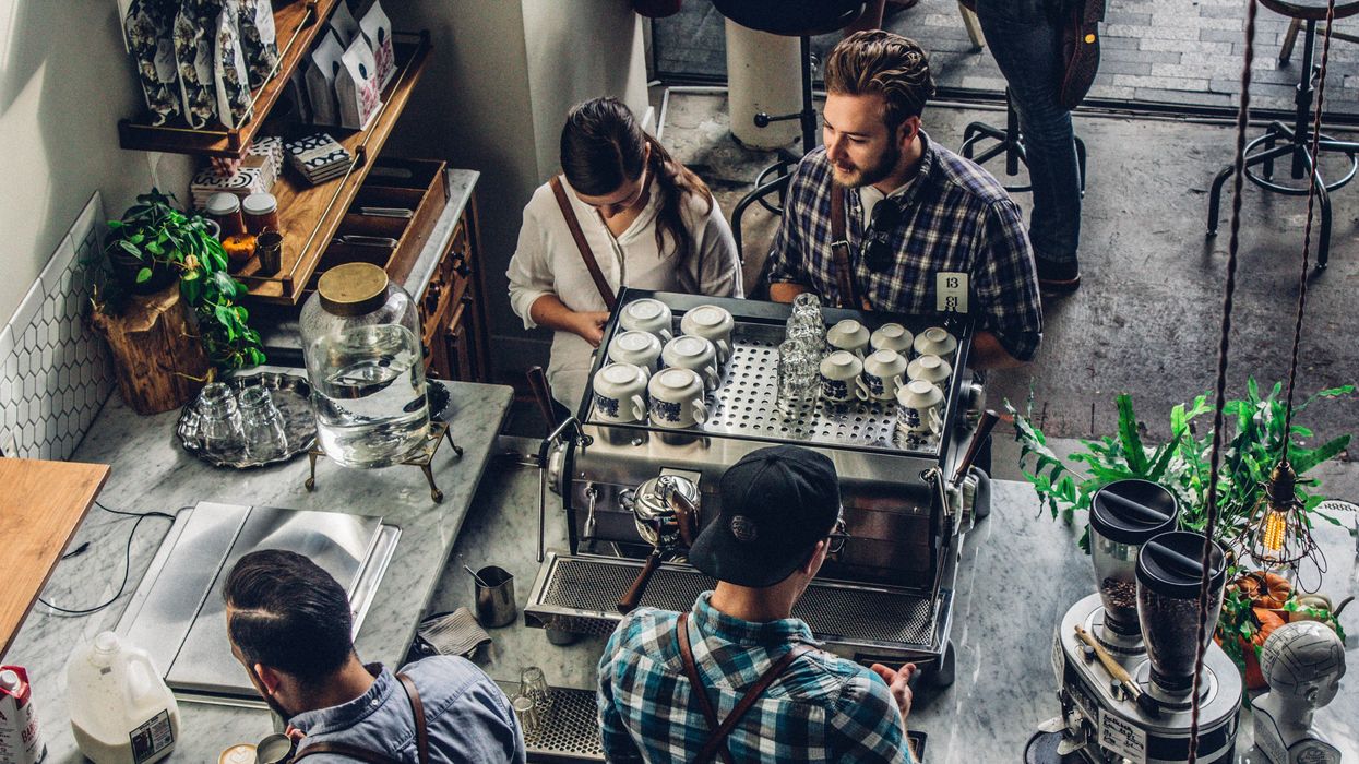 Employees and customers in a coffee shop