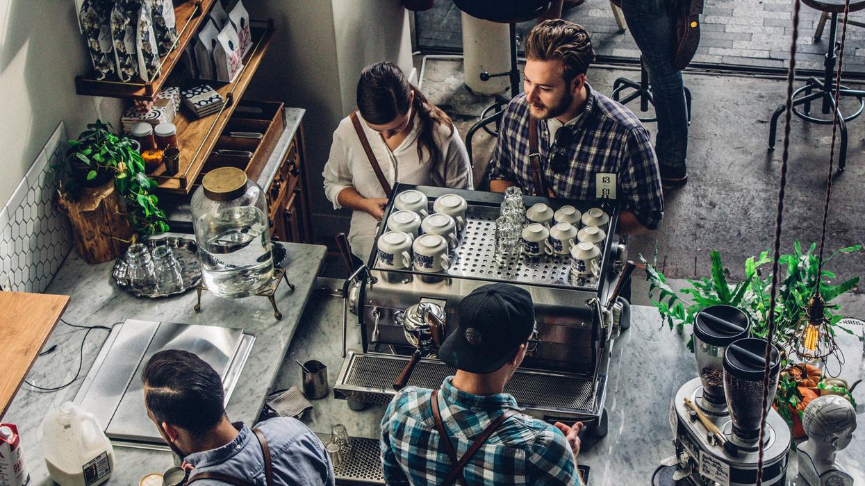 Employees and customers in a coffee shop