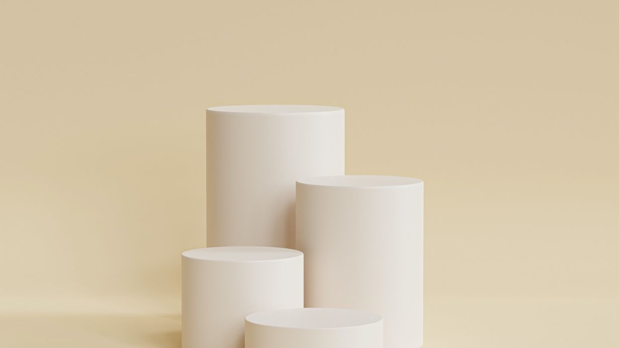 Empty white pedestals for displaying products in advertising
