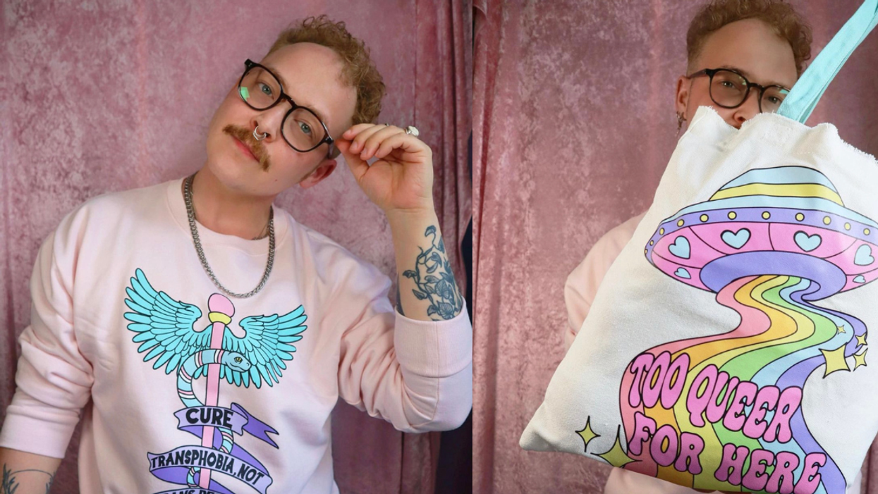 Erik Carnell with Abprallen merchandise