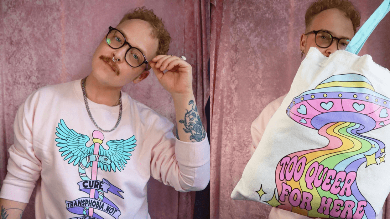 Erik Carnell with Abprallen merchandise