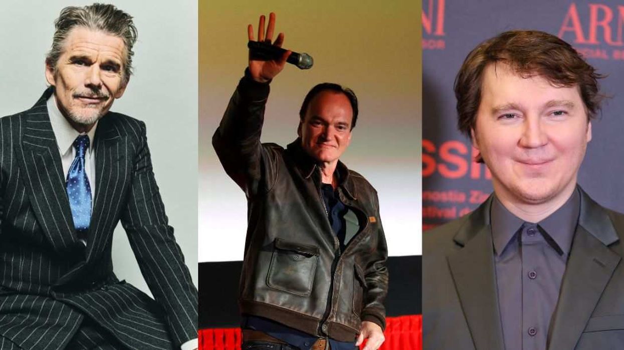Ethan Hawke (left), Quentin Tarantino (center), and Paul Dano (right)