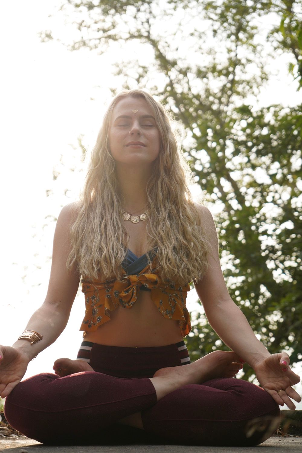 Woman cross-legged meditating