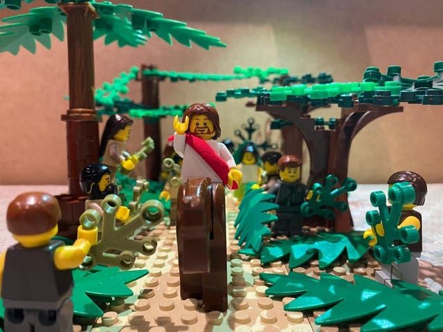 A Palm Sunday scene depicted in Lego