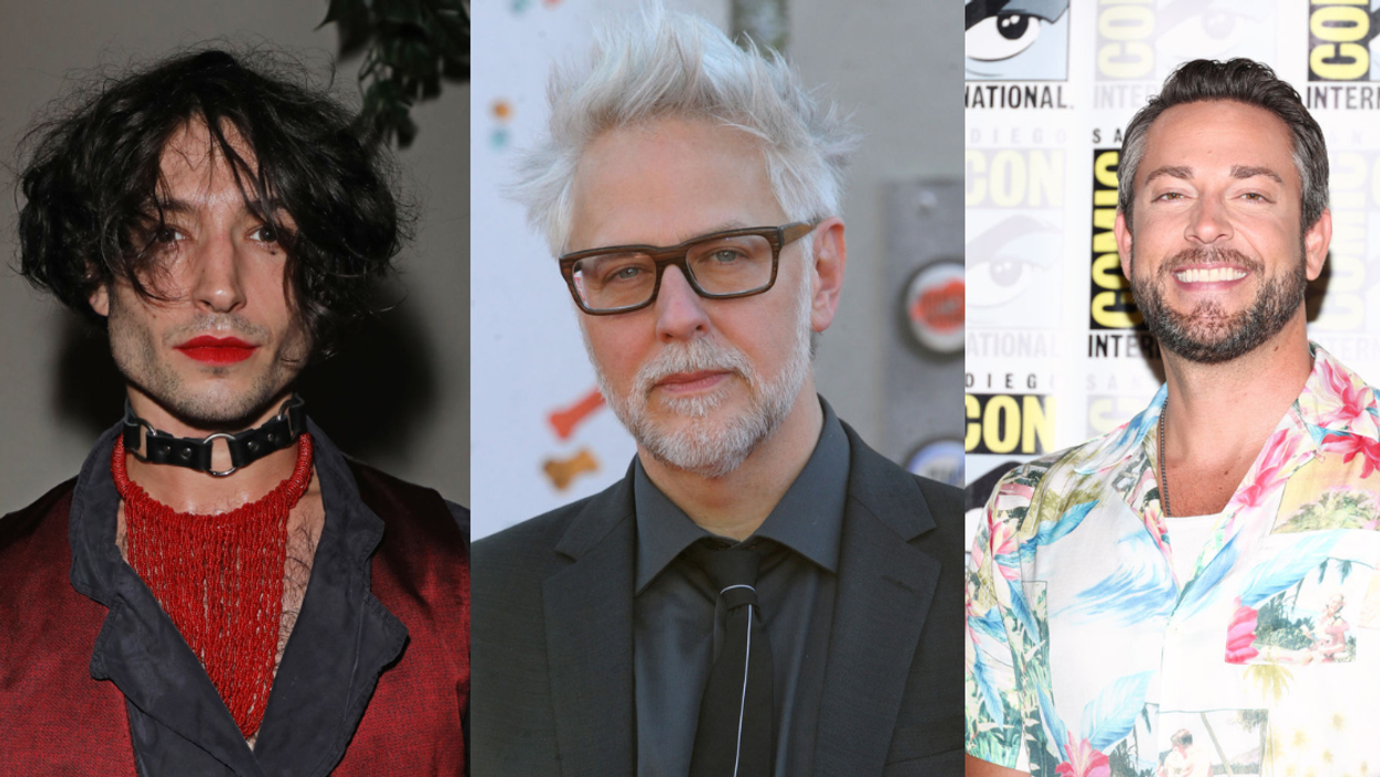 Ezra Miller, James Gunn and Zachary Levi