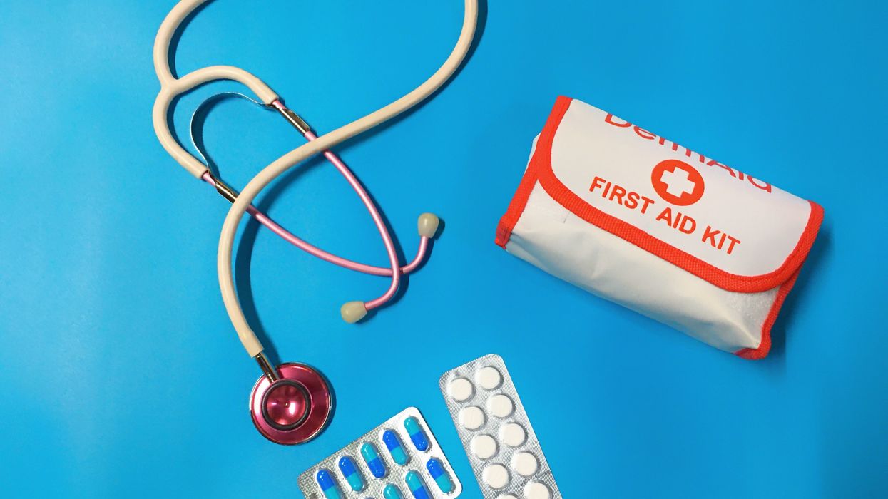 First aid kit and stethoscope