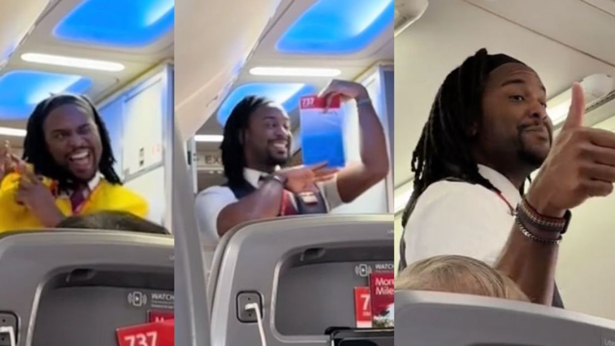 Flight attendant doing safety announcement