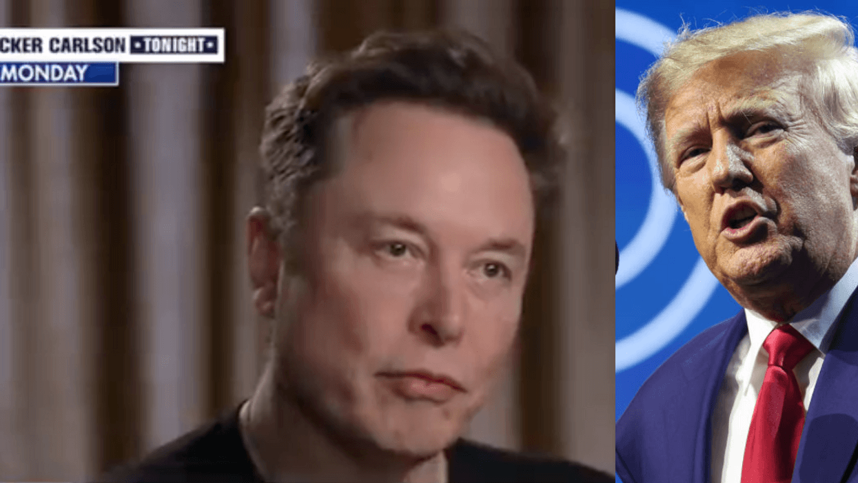 Fox News screenshot of Elon Musk during his interview with Tucker Carlson; Donald Trump