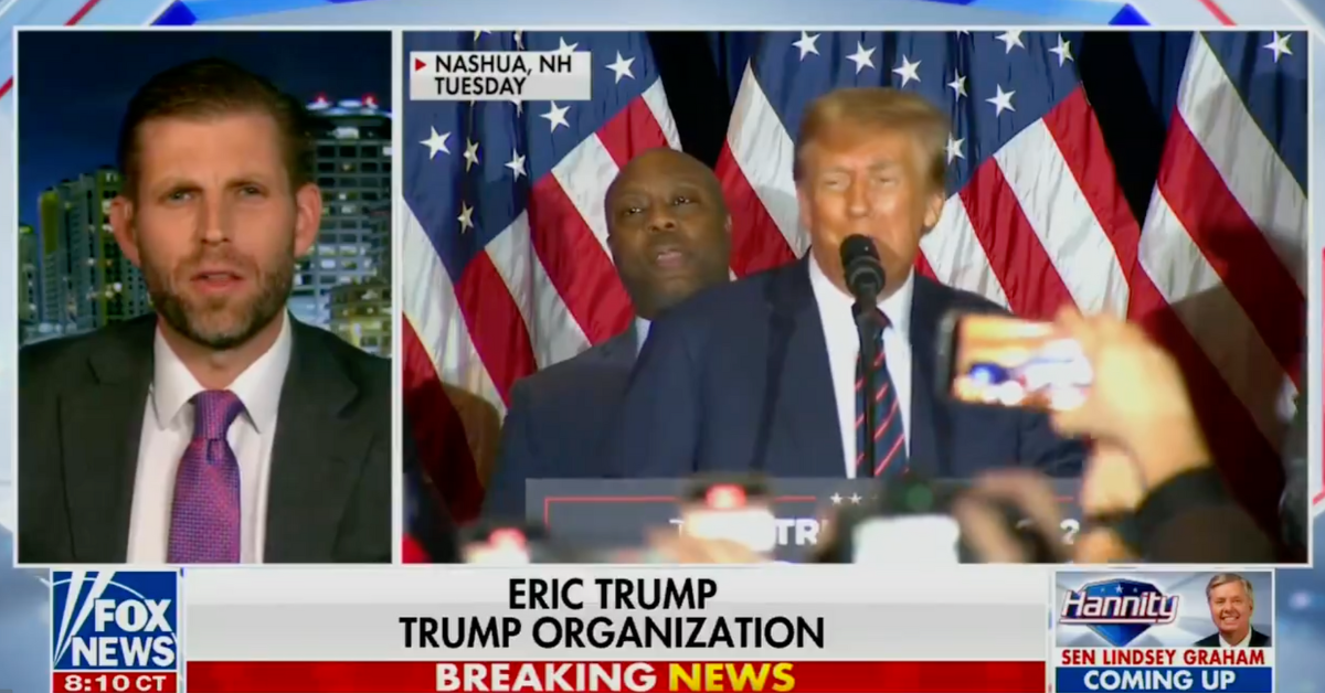 Fox News screenshot of Eric Trump discussing Donald Trump