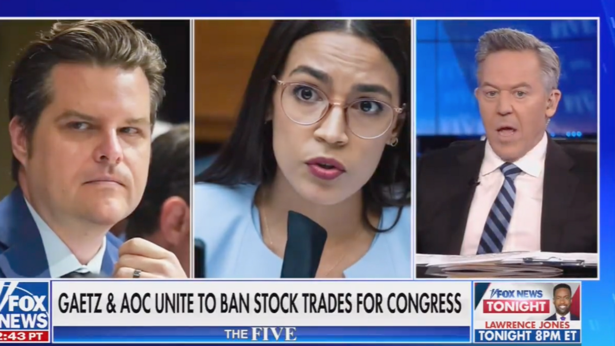 Fox News screenshot of Greg Gutfeld discussing Matt Gaetz and Alexandria Ocasio-Cortez