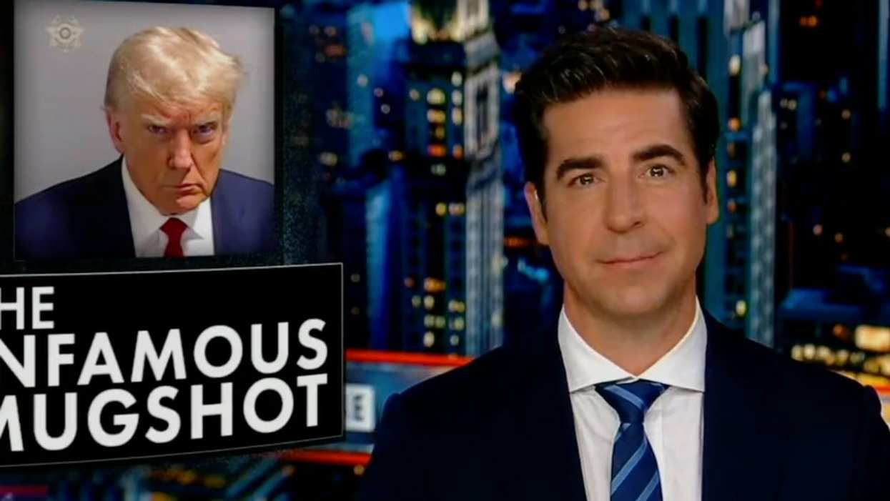Fox News screenshot of Jesse Watters discussing Donald Trump's mugshot