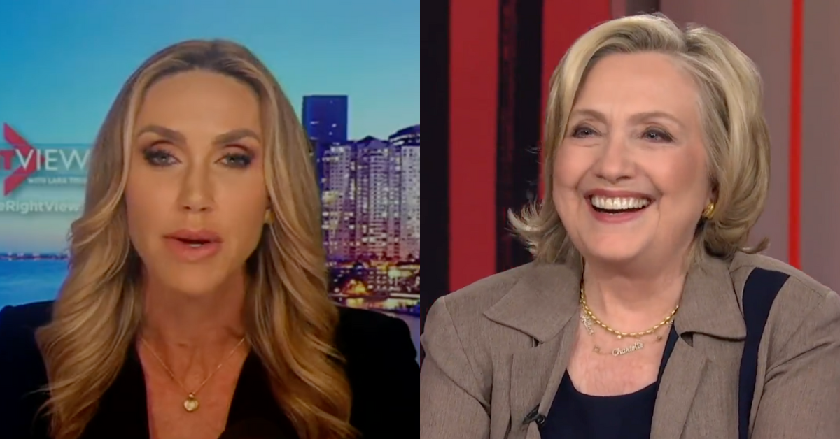 Fox News screenshot of Lara Trump; MSNBC screenshot of Hillary Clinton