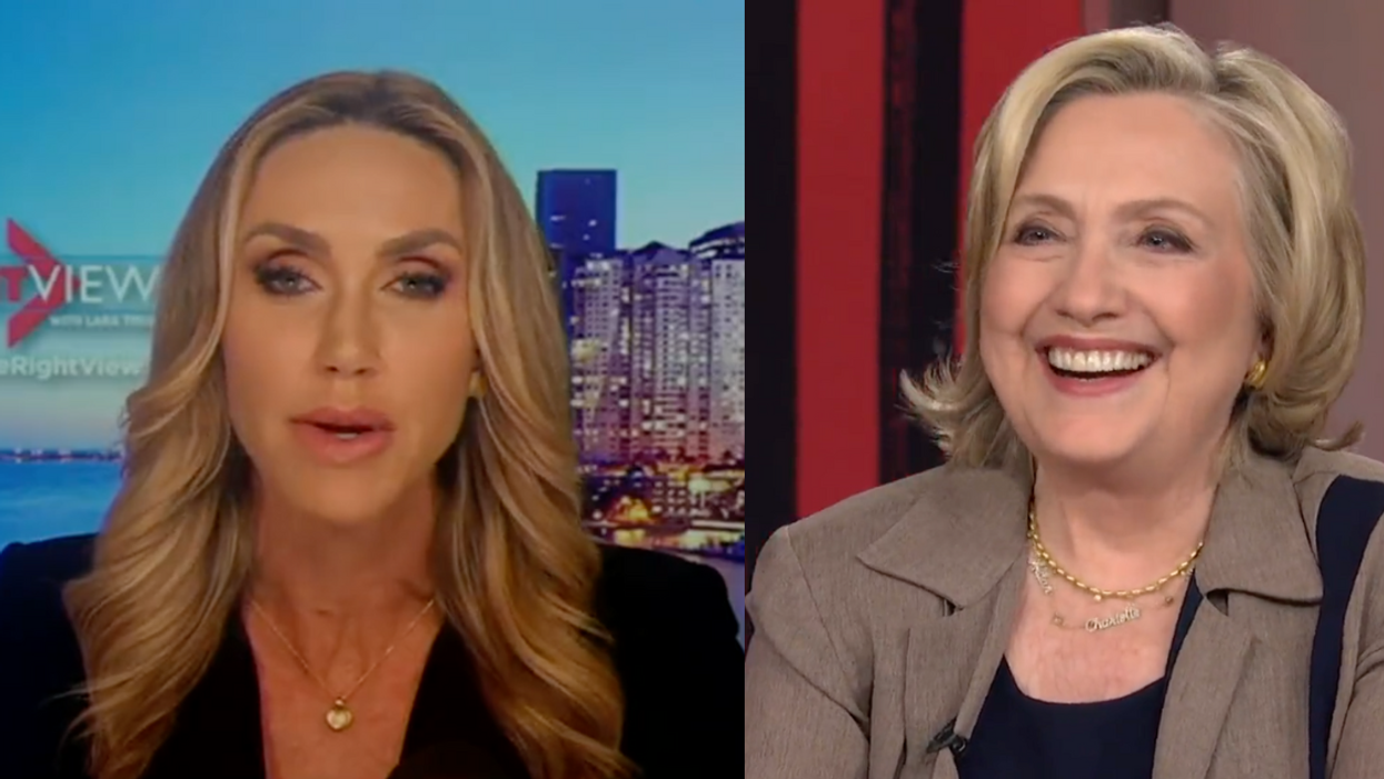 Fox News screenshot of Lara Trump; MSNBC screenshot of Hillary Clinton