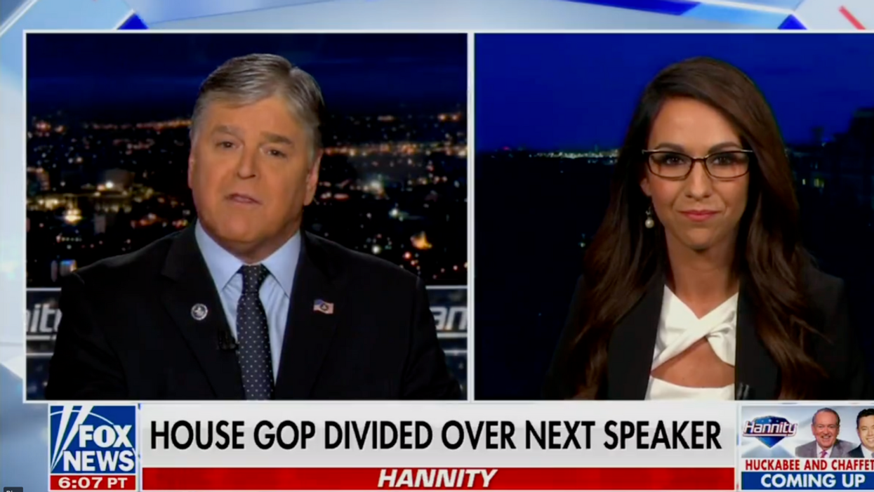 Fox News screenshot of Sean Hannity and Lauren Boebert during their interview
