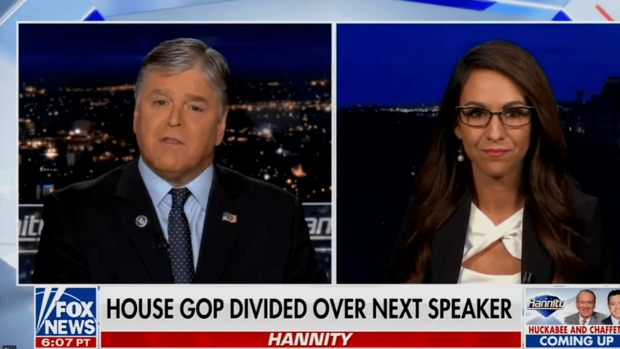 Fox News screenshot of Sean Hannity and Lauren Boebert during their interview