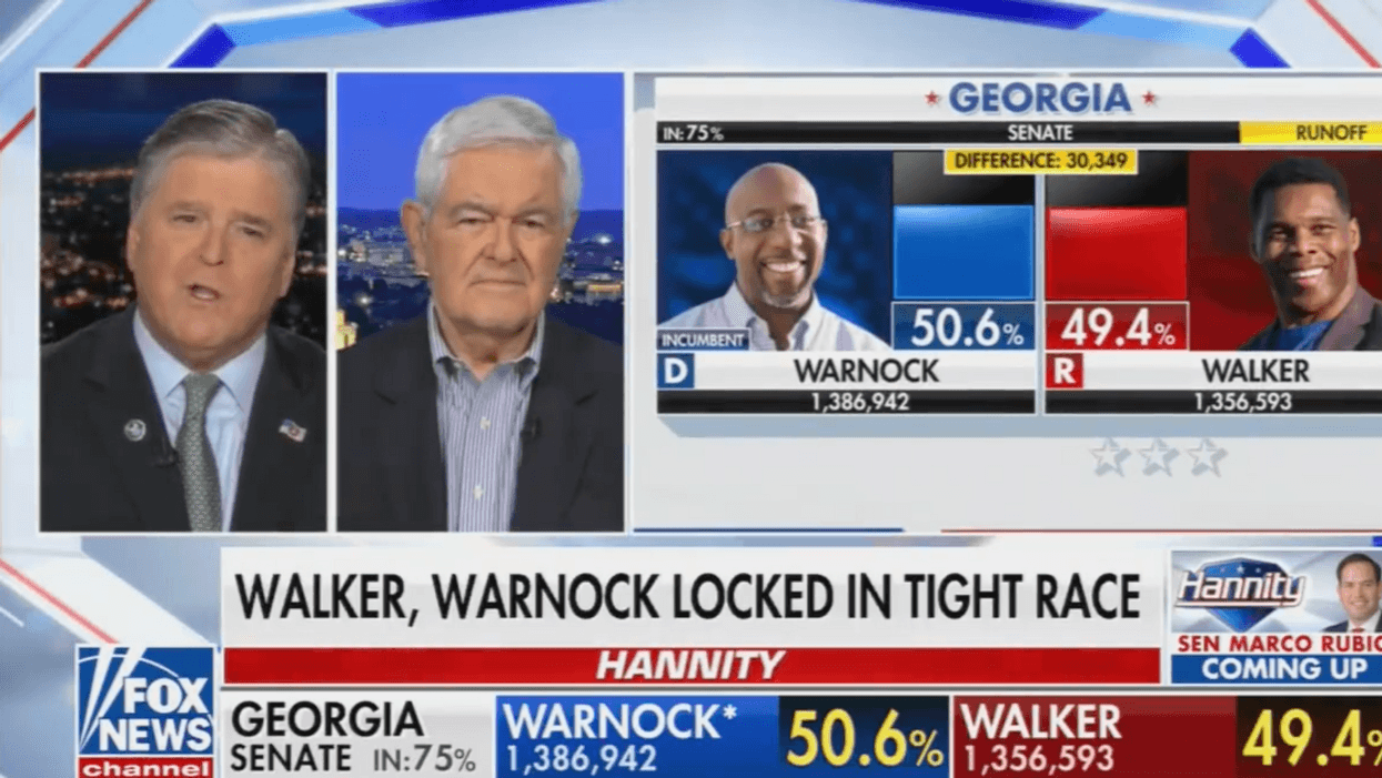 Fox News screenshot of Sean Hannity and Newt Gingrich discussing the Georgia Senate runoff