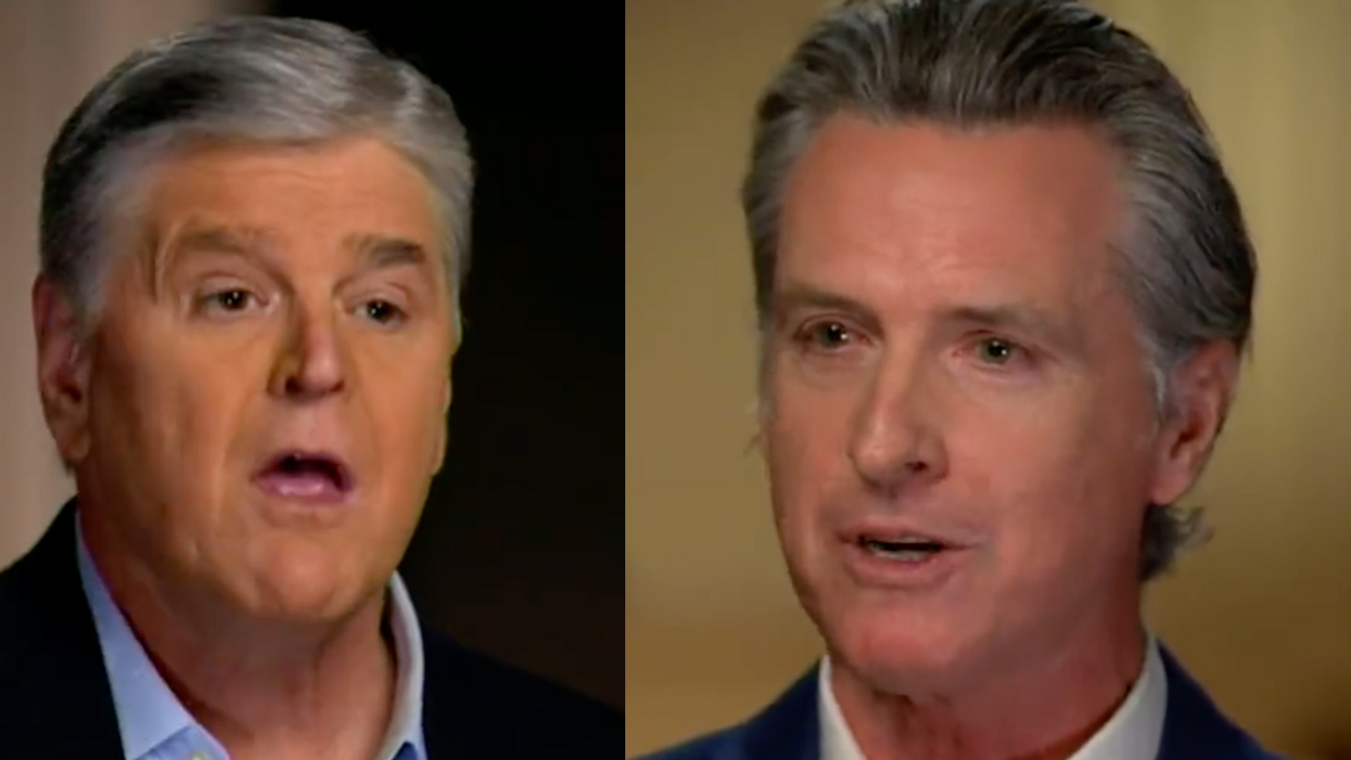 Fox News screenshot of Sean Hannity; Fox News screenshot of Gavin Newsom