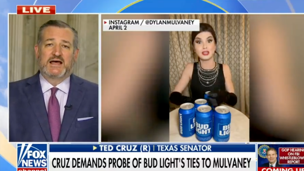 Fox News screenshot of Ted Cruz speaking out against Dylan Mulvaney, represented in Instagram footage