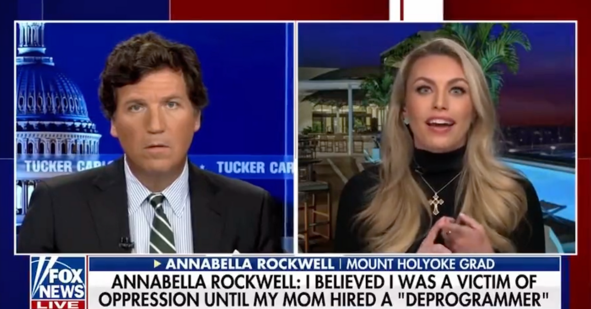 Fox News screenshot of Tucker Carlson and Annabella Rockwell