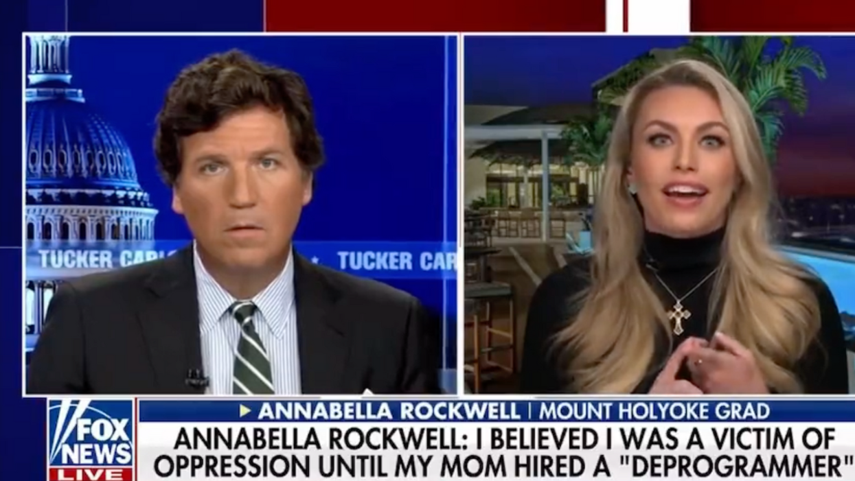 Fox News screenshot of Tucker Carlson and Annabella Rockwell