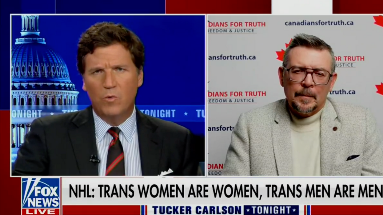 Fox News screenshot of Tucker Carlson and Theo Fleury