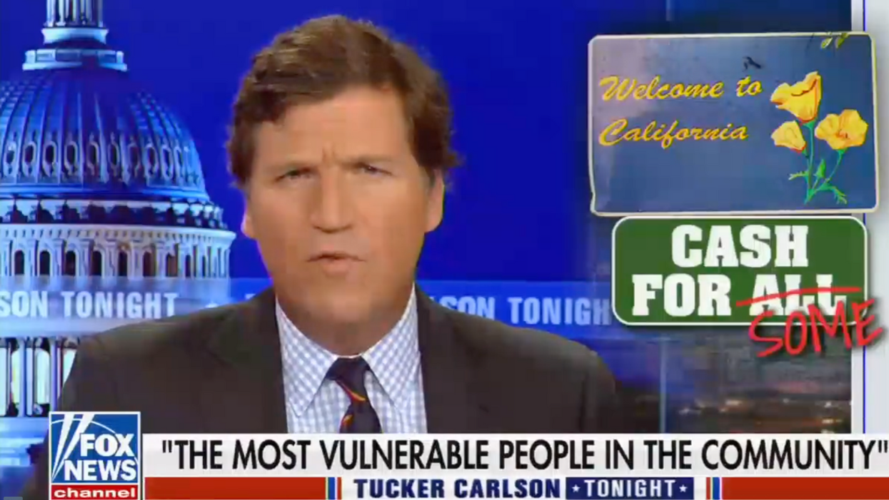 Fox News screenshot of Tucker Carlson discussing reparations on his program