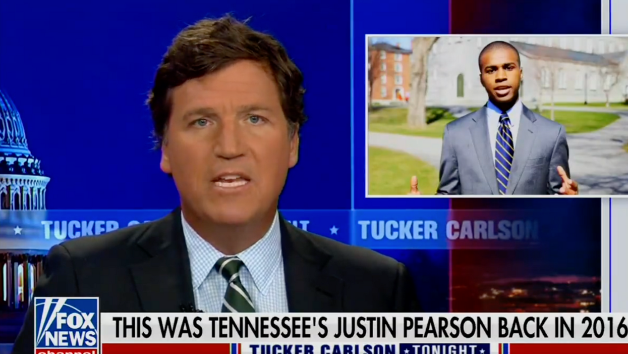 Fox News screenshot of Tucker Carlson during his segment about Justin Pearson