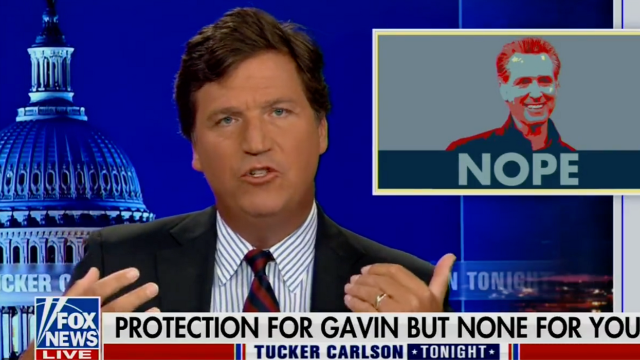 Fox News screenshot of Tucker Carlson during his segment criticizing Gavin Newsom